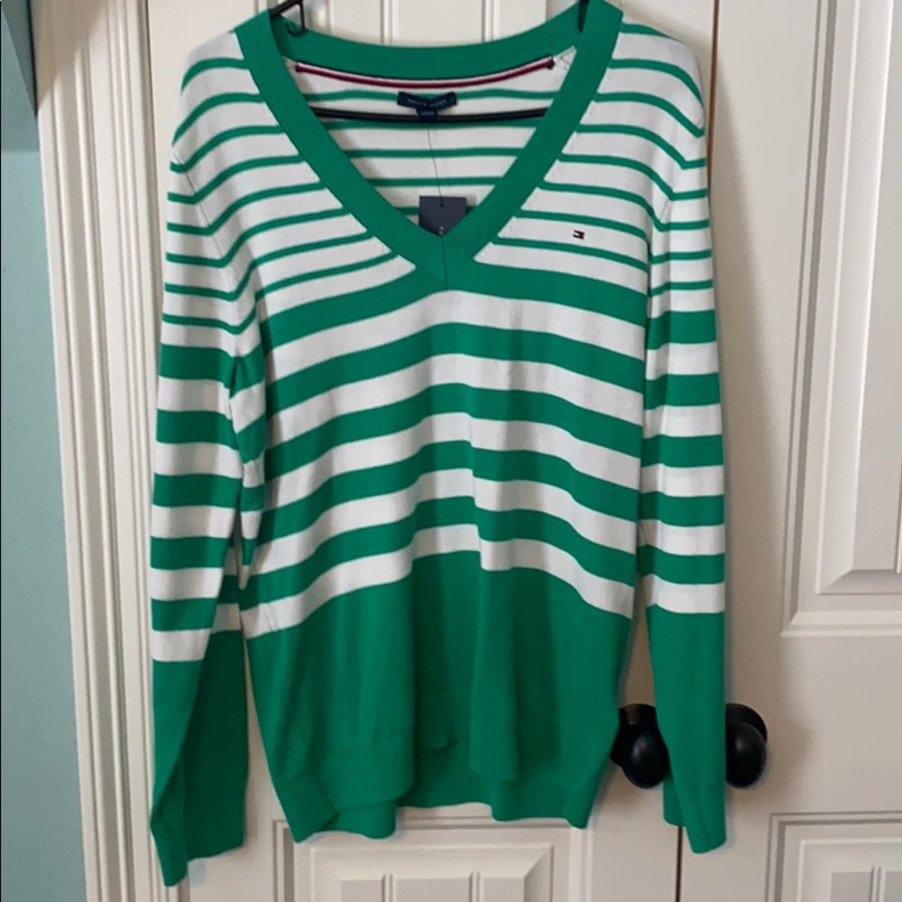 COPY - Green and white V neck sweater